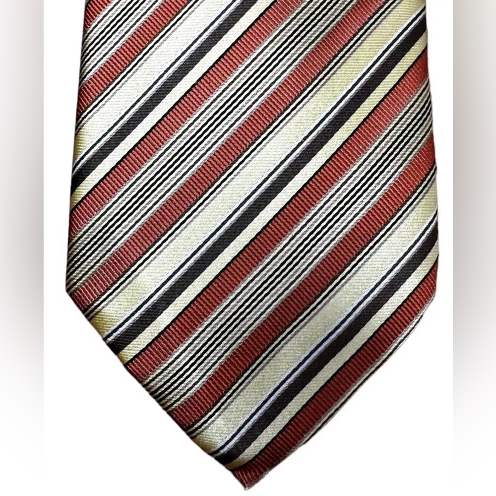 Knot & Dimple Men’s Striped Tie Red Black White Gold Classic Polyester Necktie